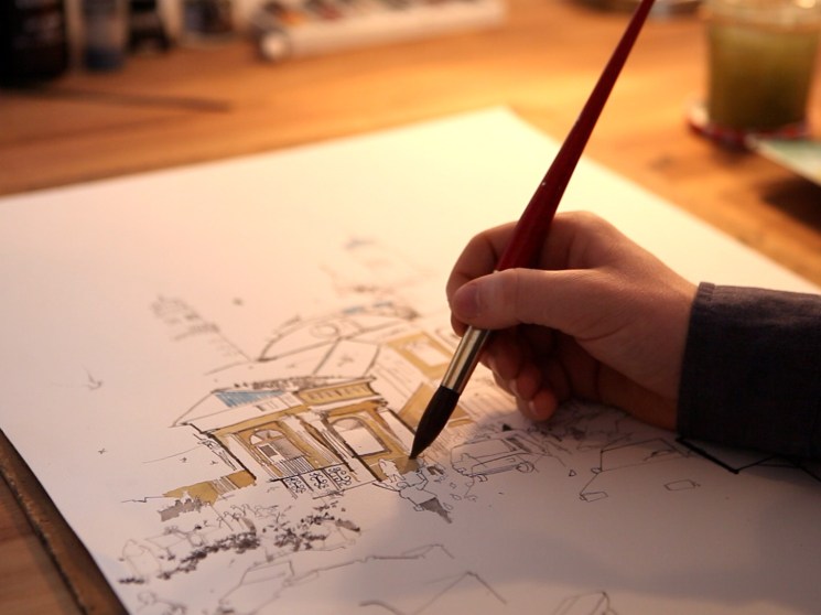 A watercolour illustration in the making.