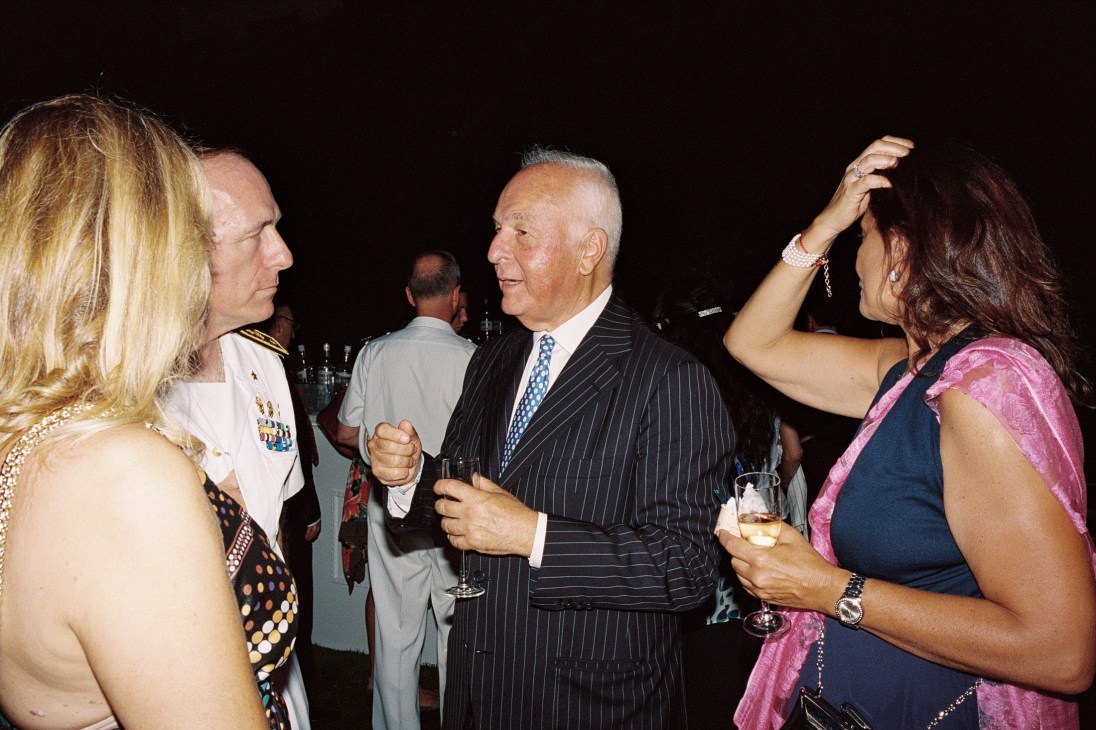 French Ambassador Christian Masset and his wife Hélène greeting guests at the French embassy Fête Nationale reception in Rome.