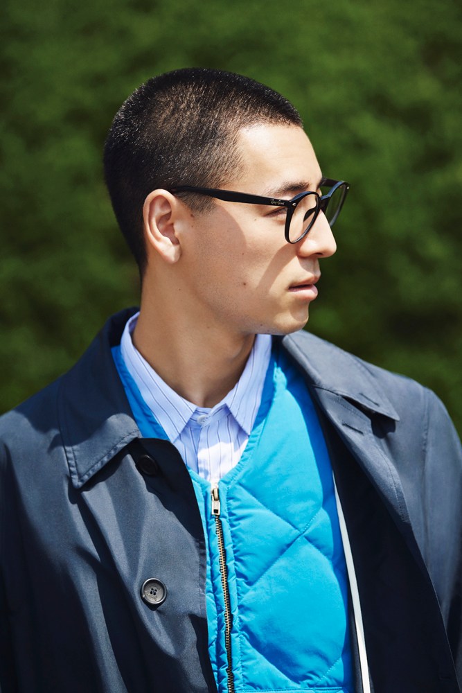 Outerwear focus with coat, gilet and classic eyewear
