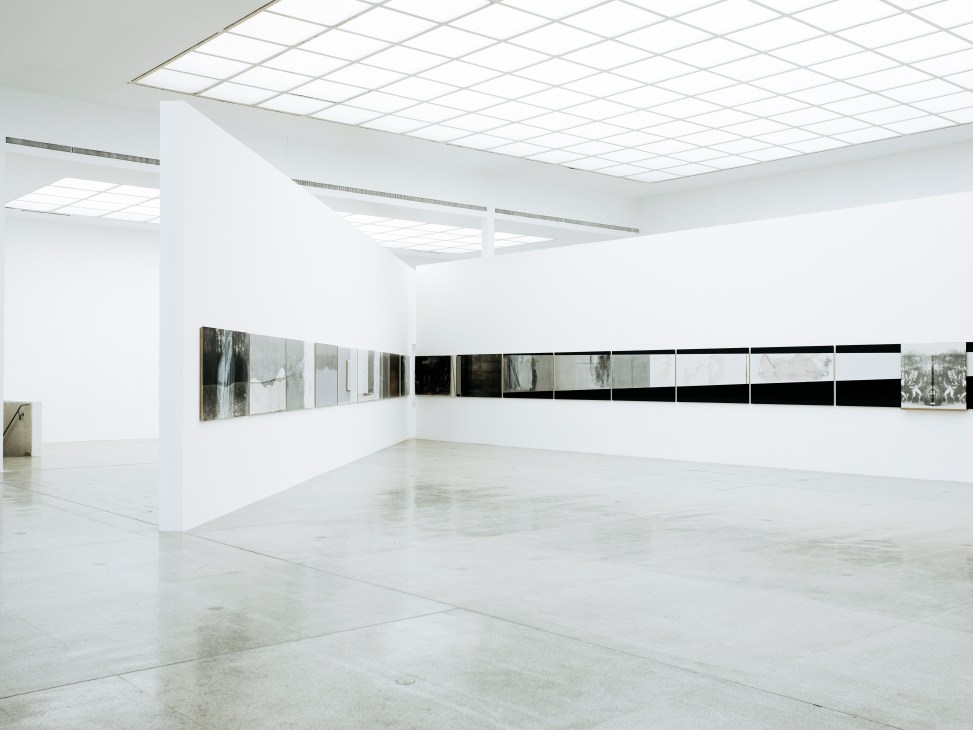 RH Quaytman's artwork displayed on white gallery walls in a minimalist museum space.