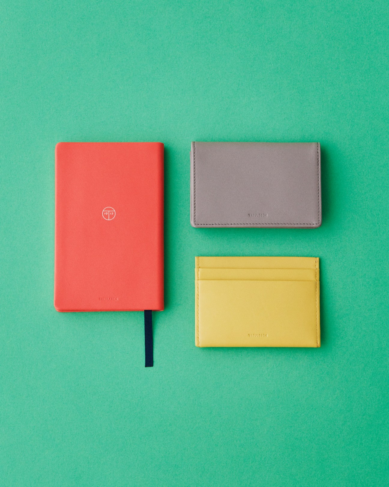 Notebook, wallet and cardholder by Treuleben on turquoise background