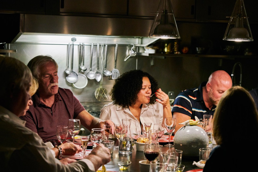 Three generations of the Heffernan family: Frank (father), Yajaira (daughter in law) and Jim (son) dining together