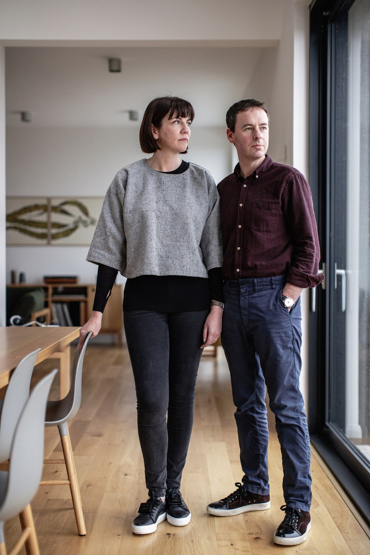 Cathrine Burke and Niall Campbell, founders of Breac House, standing in a minimalist interior space