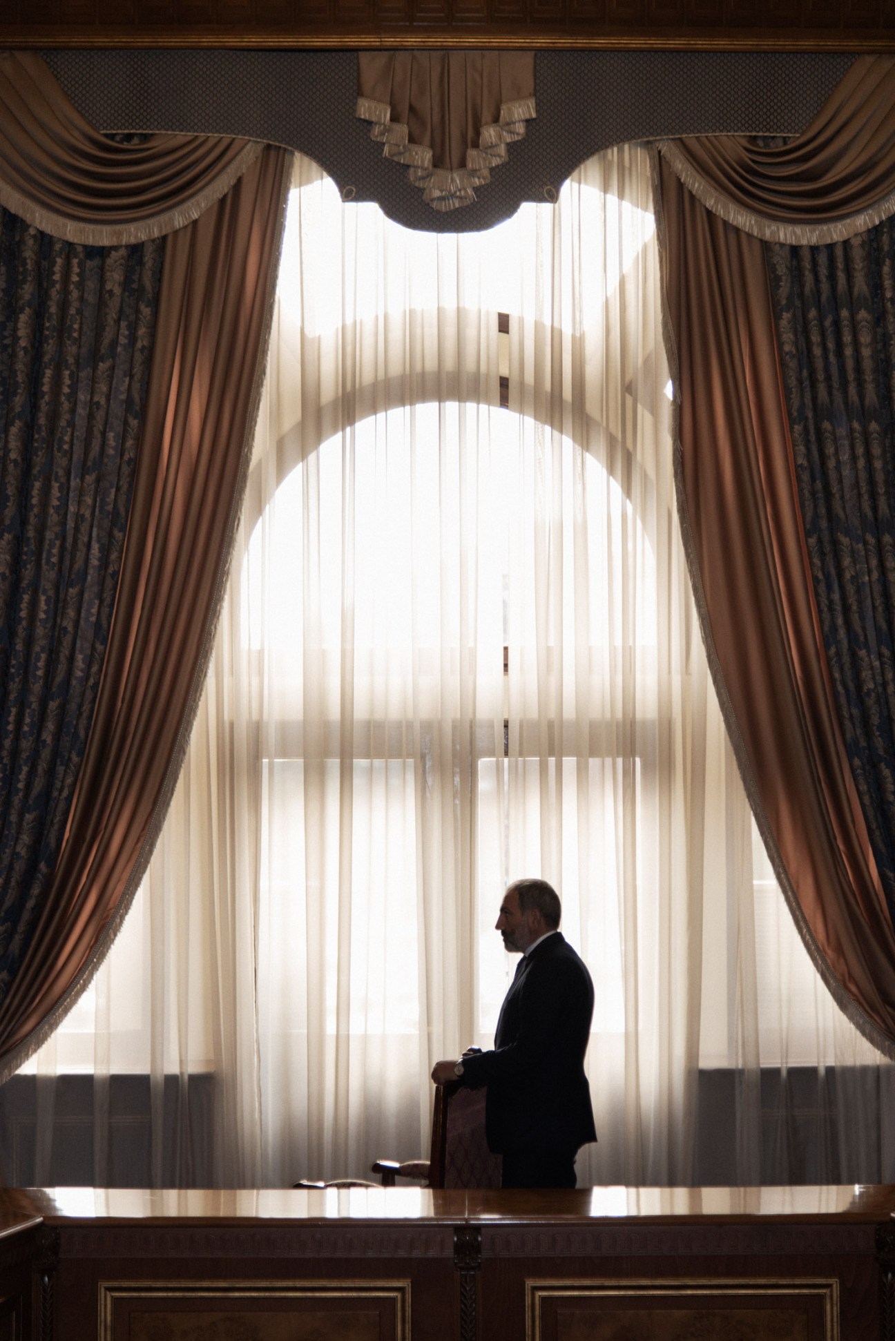 Pashinyan walking through the corridors of Government House