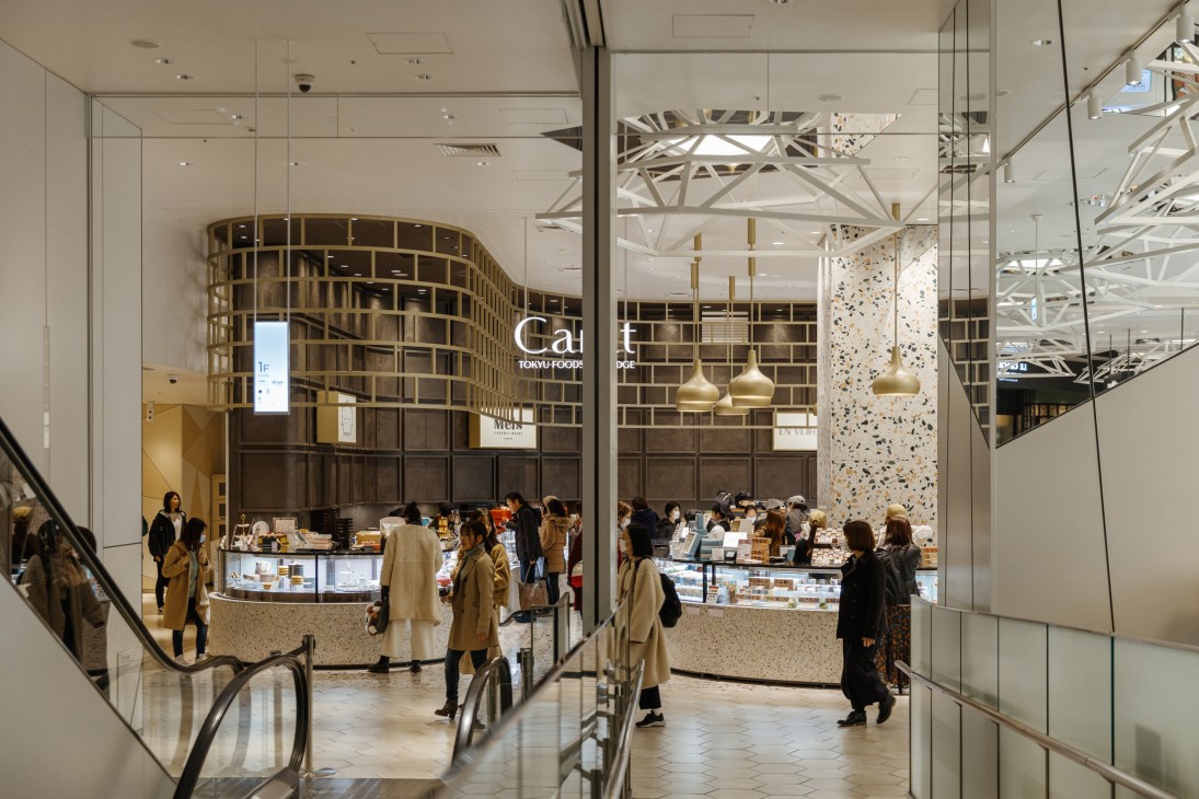 Shoppers browsing food displays at Tokyo Food Show Edge department store in Shibuya Scramble Square