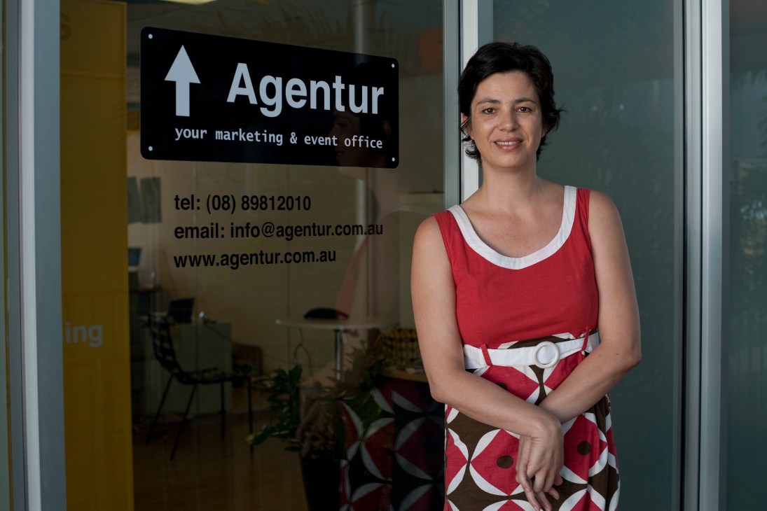 Britta Decker stands outside the Agentur marketing and events office in Darwin.