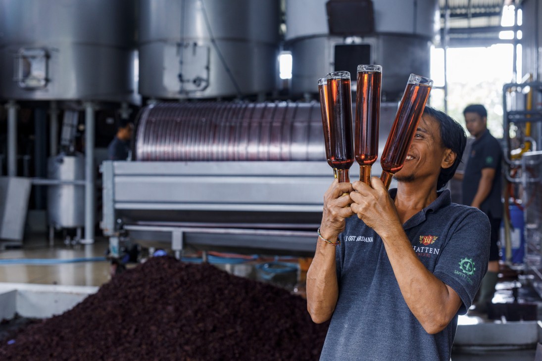 Quality control testing of beverages in a Bali production facility