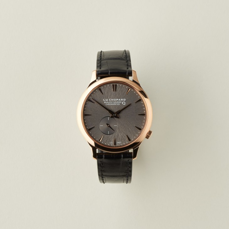 Luc XPS fairmined by Chopard watch with rose gold case and black leather strap