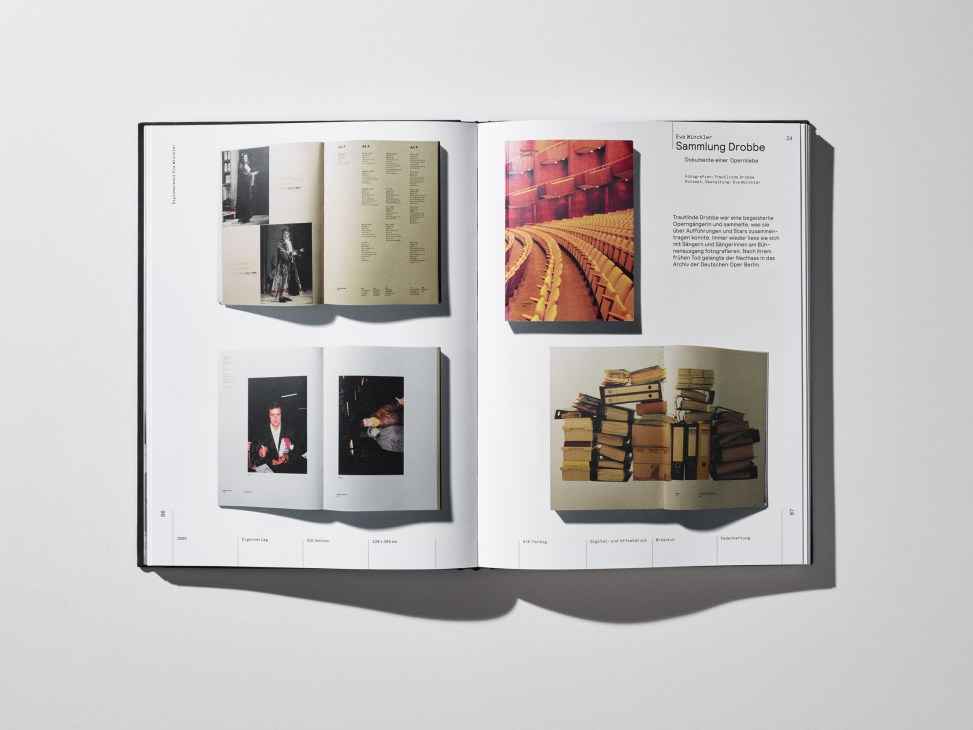 Open book spread displaying typographic design work from HGB students.