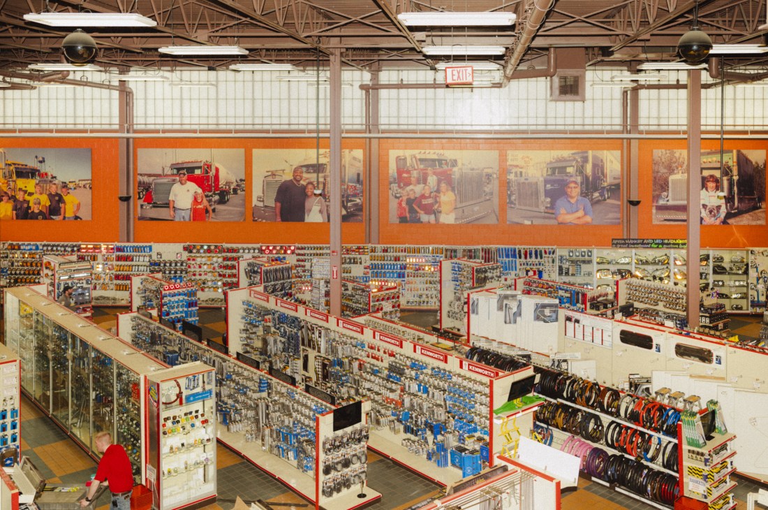 Interior of Iowa 80's Super Truck Showroom displaying thousands of truck parts organized on shelves and display cases.
