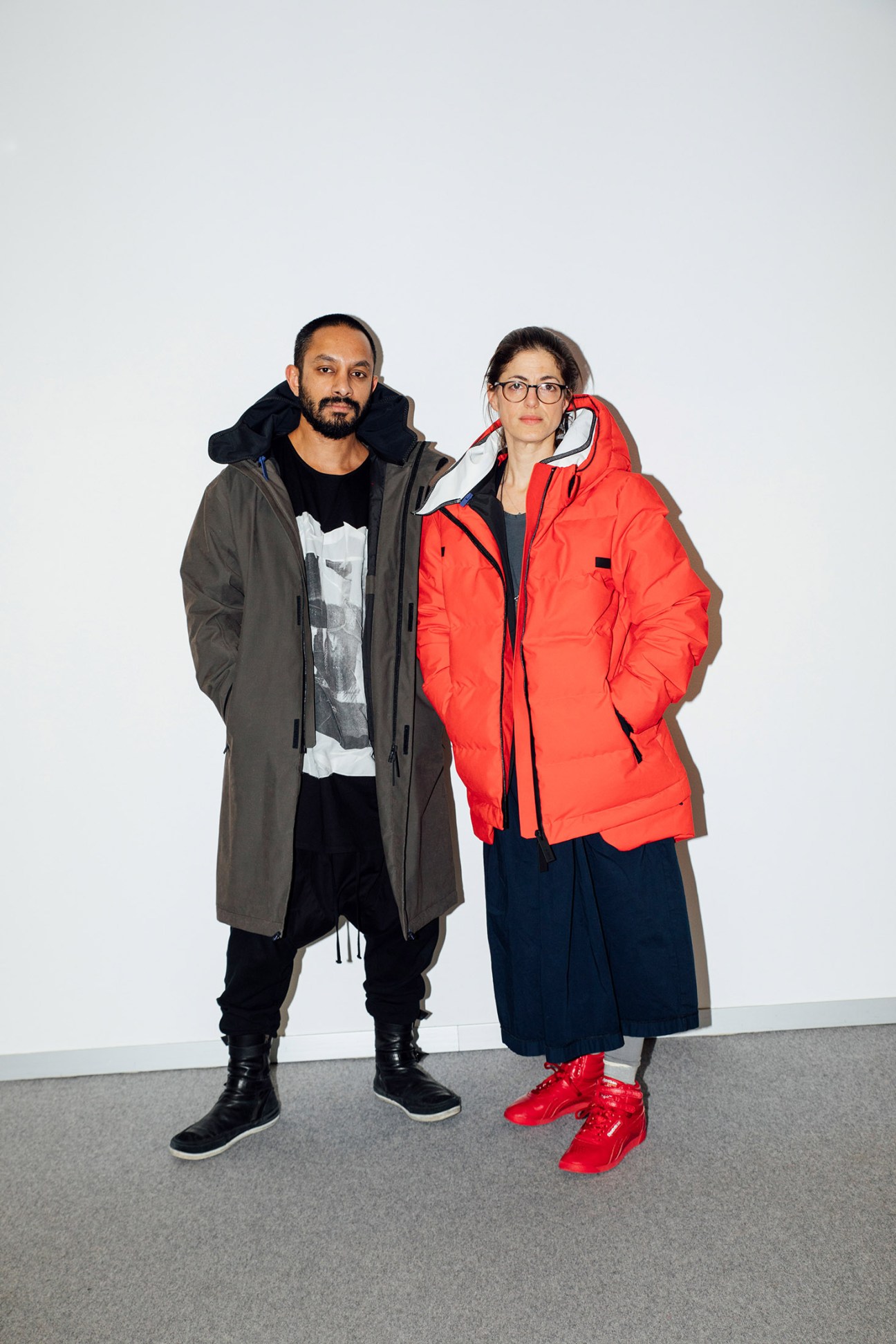 Templa co-founders Dellano Pereira and Anati Rakocz pose in technical outerwear at Ispo.