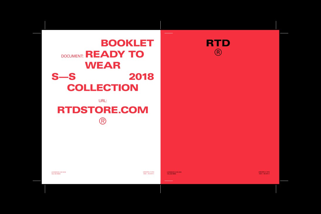 RTD fashion booklet cover with bold red and white split design by Monumento.