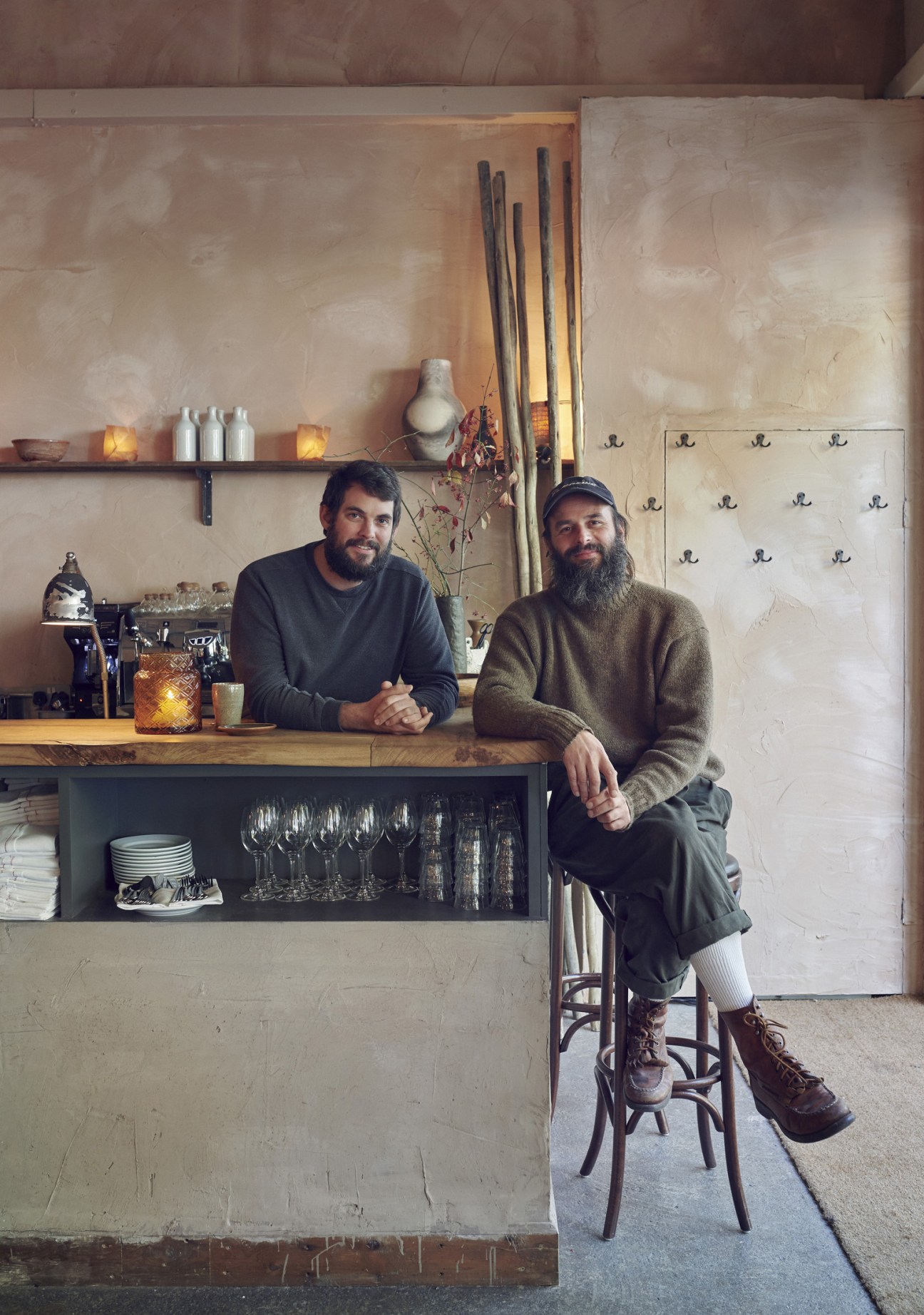 Founders David Gingell and Jeremie Cometto-Lingenheim standing in their bakery-restaurant kitchen